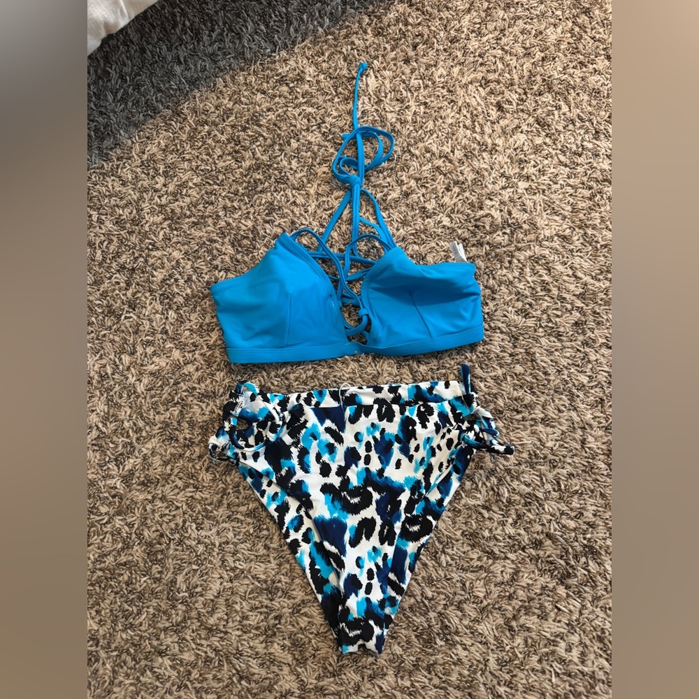 Blue Strappy Bikini Set